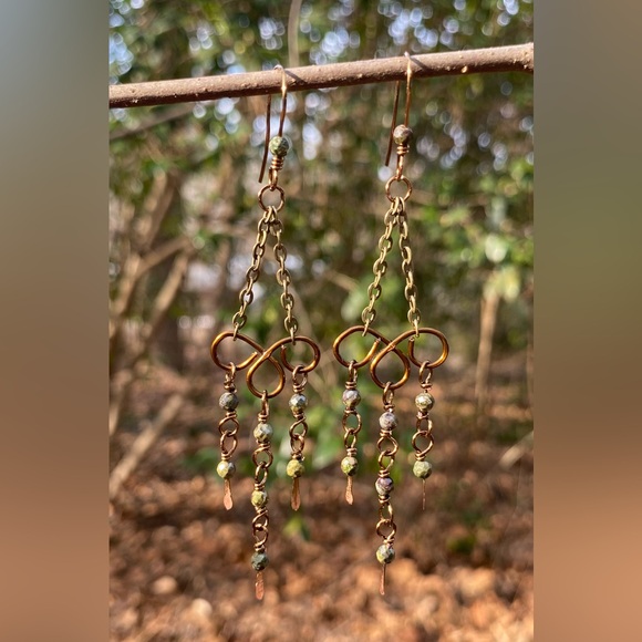 Dragon’s Blood Jasper and Bronze Chandelier Earrings - Picture 2 of 7